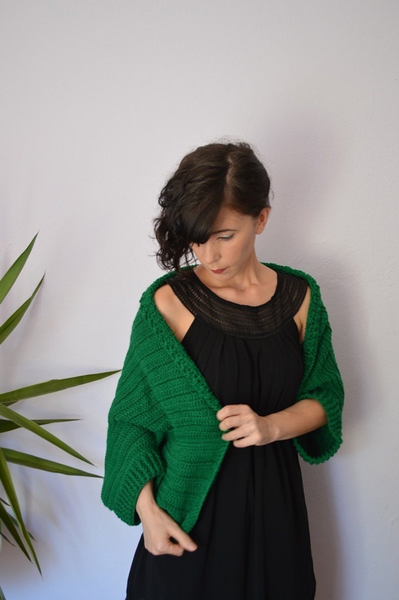 Crochet Cardigan Sweater. Plus Size Shrug Sweater. Green Crochet Bolero Shrug. Crochet Shrug Sweater. Oversize Bolero image 1