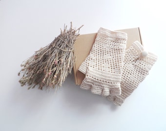 Guantes de crochet de encaje. Guantes de Algodón Crudo. Manoplas sin dedos de ganchillo. Guantes sin dedos estilo vintage. Guantes de boda, guantes de algodón de encaje
