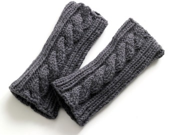 Knitted Gloves, Knit Fingerless Gloves, Cable Knit Gloves, Gray Knit Gloves, Hand Knit Gloves, Fingerless Gloves, Knit Wool Gloves