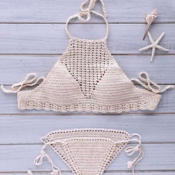 Crochet Halter Top, Crochet Bikini Set, Boho Festival Top, Summer Womens Swimsuit, Crochet Lace Swimwear, Sexy Halter Top, Backless Crop Top