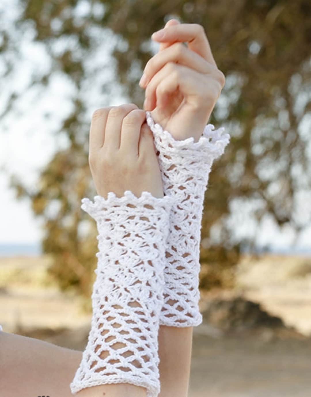 Long Wrist Warmers, Fingerless Gloves, Crochet Lace Arm Warmers