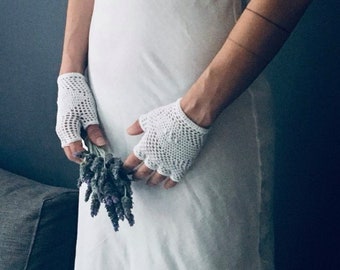 Gants de dentelle de mariée, Gants au crochet blanc, Gants en coton crochet, Gants vintage, Gants rétro, Mitaines sans doigts au crochet, Gants de mariage