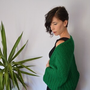Crochet Cardigan Sweater. Plus Size Shrug Sweater. Green Crochet Bolero Shrug. Crochet Shrug Sweater. Oversize Bolero image 2