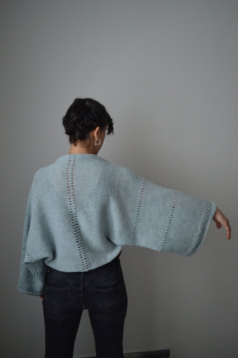 Knit Shrug Bolero, Gray Knitted Cardigan, Plus size women shrug, Short cover up, Hand knit bolero, Boho Summer shrug, Half Sleeve Cardigan image 2