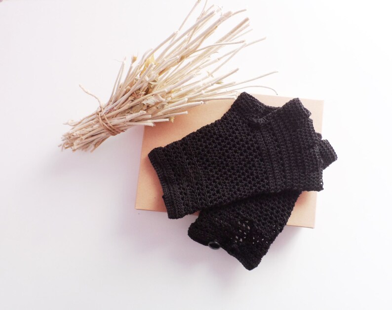 Gothic Fingerless Gloves. Crochet Lace Gloves. Black Lace Gloves. Crochet Fingerless Gloves. Half Finger Gloves. Victorian Cotton Gloves. image 2