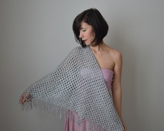 Crochet Bridal Shawl. Lace Crochet Shawl. Wedding Wrap Shawl. Silver Gray Shawl. Triangle Shawl Scarf. Ladies Elegant Fashion Shoulder Wrap