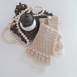 Crochet Lace Cotton Gloves, Vintage Crochet Lace Gloves, Ecru Fingerless Crochet Gloves, Bridal Crochet Gloves, Wedding Gloves