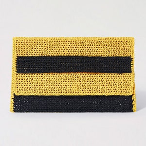Cartera de mano de ganchillo. Monedero de ganchillo tipo sobre. Bolso de ganchillo de verano. Cartera de mano plegable de ganchillo. Bolso de noche. Artículo de moda. Regalo para mujeres Amarillo