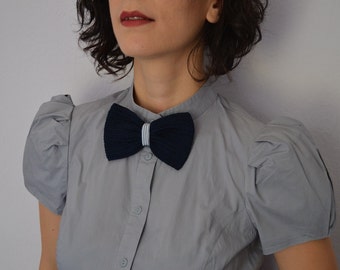 Crochet Bow Tie, Navy Blue Bow Tie. Cotton Lady Bow, Crochet Bow Brooch. Clip-On Crochet Bow Tie. Clip On Necktie. Hipster Bow Tie