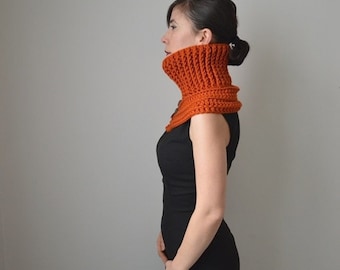 Chunky Crochet Cowl Oversized Scarf,Hood Warmer Snood, Oversize Cowl Scarf, Terracotta Scarf, Crochet Cowl. Chunky Scarf. Winter Neckwarmer