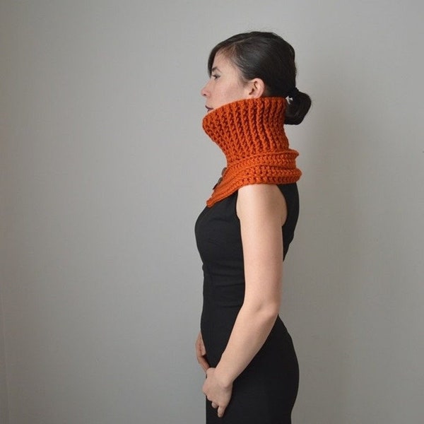 Chunky Crochet Cowl Oversized Scarf,Hood Warmer Snood, Oversize Cowl Scarf, Terracotta Scarf, Crochet Cowl. Chunky Scarf. Winter Neckwarmer