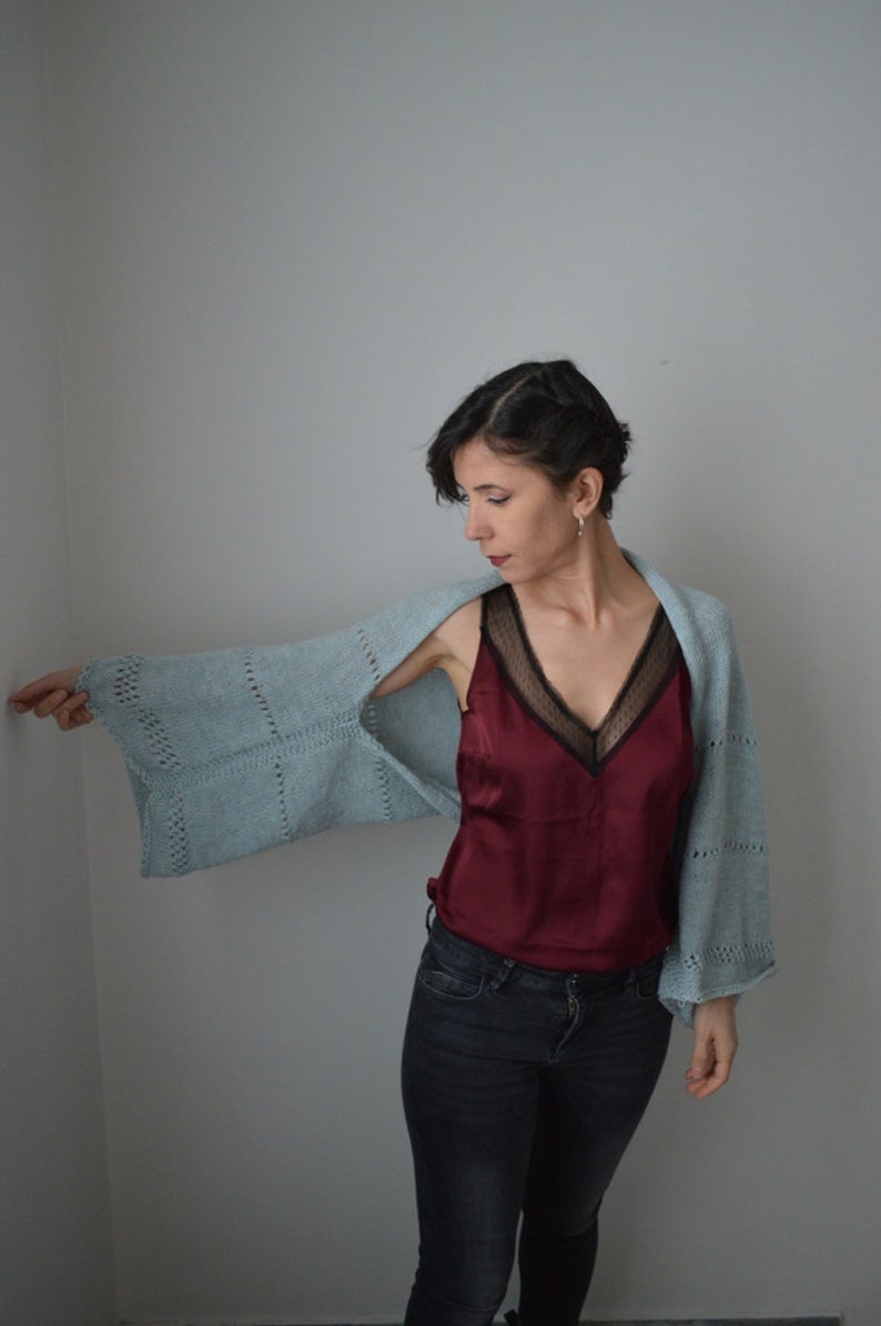 Knit Shrug Bolero, Gray Knitted Cardigan, Plus size women shrug, Short cover up, Hand knit bolero, Boho Summer shrug, Half Sleeve Cardigan image 4