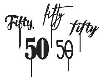 Fifty 50 Cake Topper Bundle SVG PDF FILE - Glowforge, Vector, Cut File, Laser Cut Template, Cricut, Silhouette, Birthday, Cupcake
