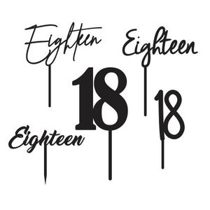 Eighteen 18 Cake Topper Bundle SVG PDF DATEI - Glowforge, Vektor, geschnittene Datei, Laser geschnittene Vorlage, Cricut, Silhouette, Geburtstag, Cupcake