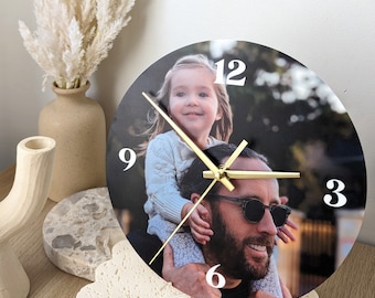 Photo Clock / Black or Gold hands / Printed Photo / Acrylic Wooden / Mother's Day Gift, Grandparents, Father's Day Gift, Australia, Custom
