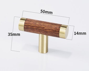 TBar Knob-- Brass Wood Pulls Cupboard Handles Walnut Beech Cabinet Door Handle Drawer Pulls Dresser Knobs Adjustable CAB055