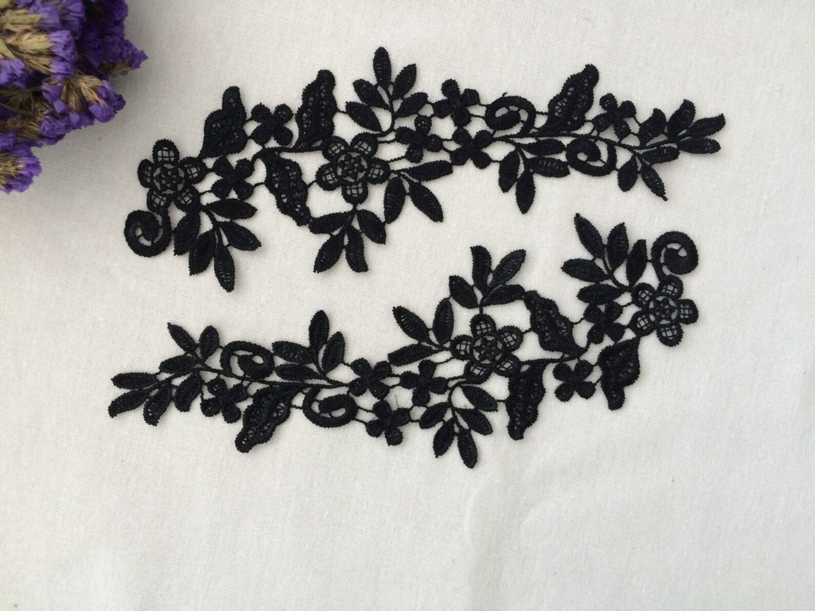 Black Lace Appliques Embroidered Flowers Patches for Wedding Etsy