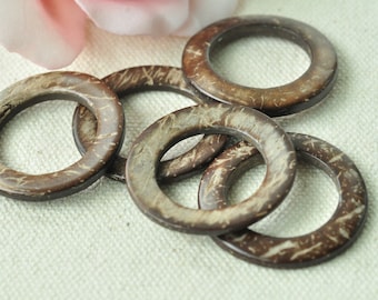 20pcs Large Natural Coconut Shell Round Ring Charms Coconut Donut Rondelle Coconut Beads Chocolate Brown 30mm MT224