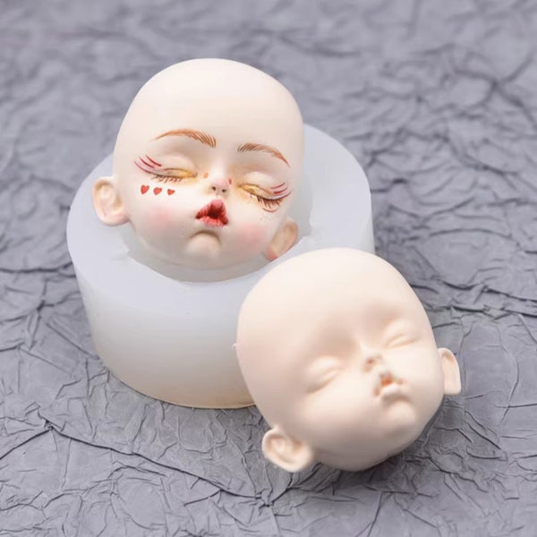 BJD Cartoon Baby Face Mold, Ultra-light Clay Doll Mold,Silica Gel Plump Face Mold, Face Closed Eyes Cute Character Mold Tools Polymer MOL004