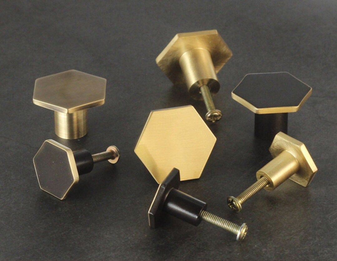 Brass Knob Midcentury Modern Hexagon Knob Knob CAB041