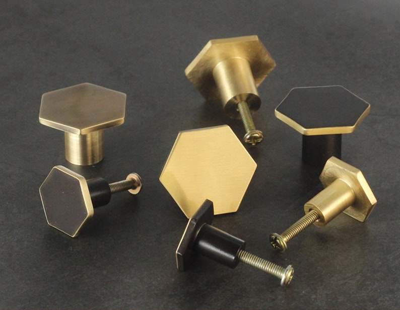 Brass Knob Midcentury Modern Hexagon Knob Etsy