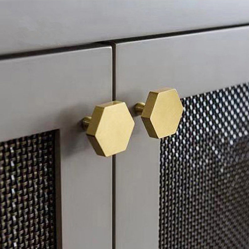 Brass Knob Midcentury Modern Hexagon Knob Etsy