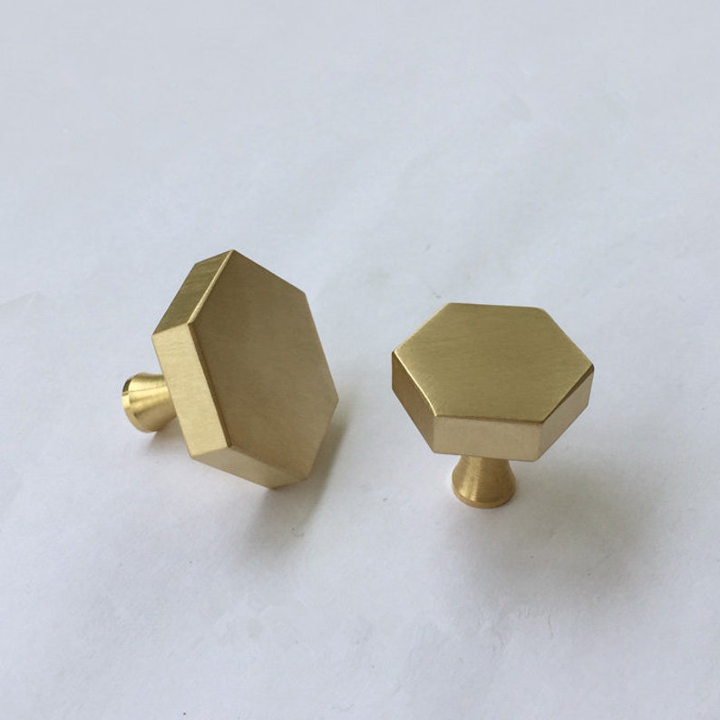 Brass Knob Midcentury Modern Hexagon Knob Etsy