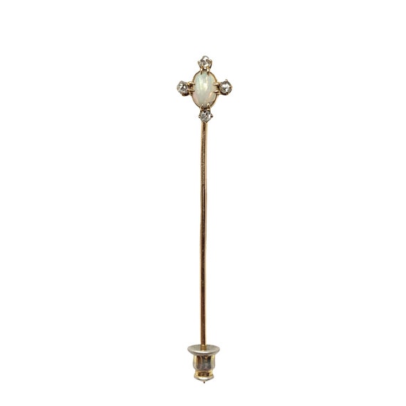 10K Gold Opal & Diamond Stick Pin - image 1