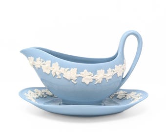 Wedgwood Queensware Cream Color on Lavender Gravy Boat w/ Attached Underplate