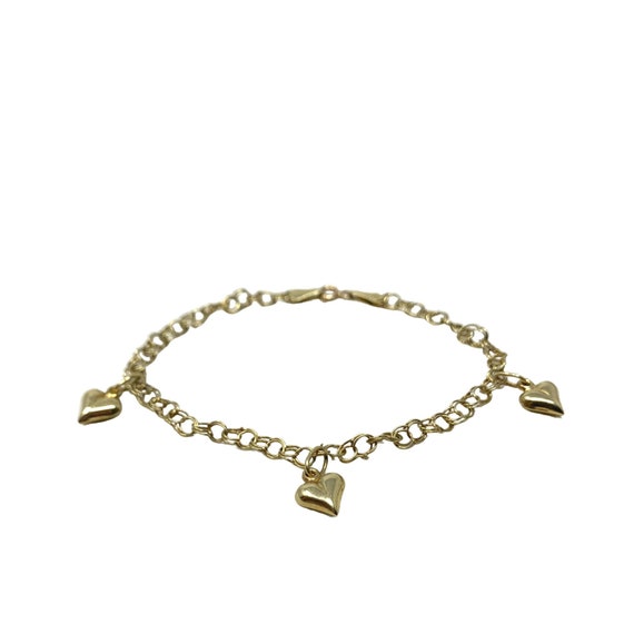 10K Yellow Gold Heart Charm Bracelet