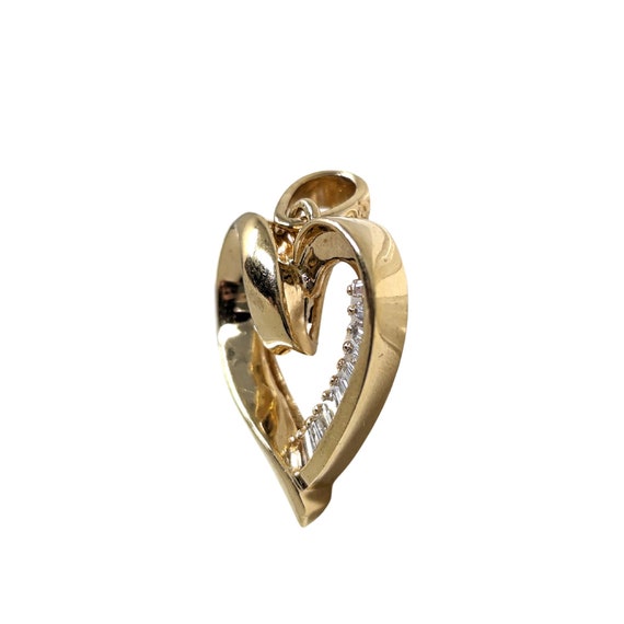 14K Gold Baguette Diamond Heart Pendant - image 2