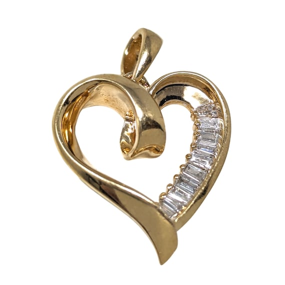 14K Gold Baguette Diamond Heart Pendant - image 5