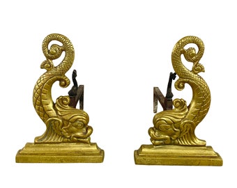 Virginia Metalcrafters / Harvin #1004 Brass Dolphin Andirons