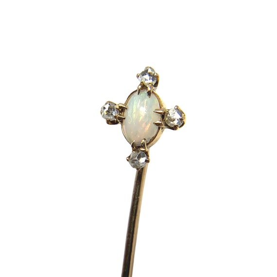 10K Gold Opal & Diamond Stick Pin - image 4