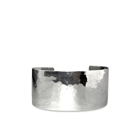 Hammered Sterling Silver 27mm Wide 6” Adjustable … - image 1