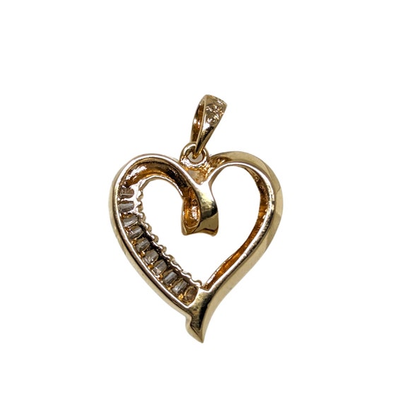 14K Gold Baguette Diamond Heart Pendant - image 4