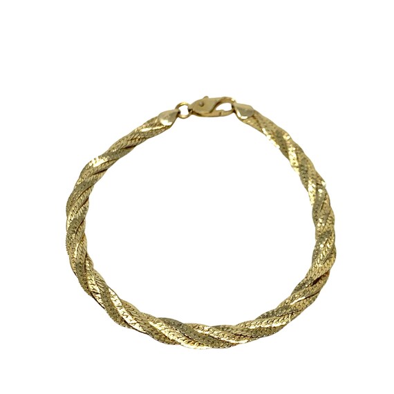 14K Gold Italian Herringbone Bracelet Gem