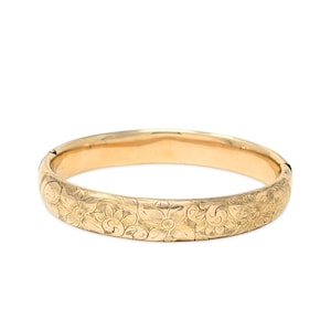 B.B. Co. Edwardian Gold Filled Repousse 12mm Hinged Bangle Bracelet