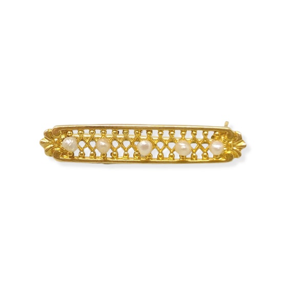 14 kt Gold Seed Pearl & Natural Sapphire WHEAT SHEAF MOTIF Brooch Pin  B0815