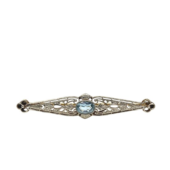 14K Gold Aquamarine Antique Brooch - image 1