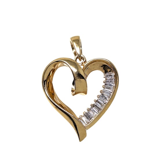14K Gold Baguette Diamond Heart Pendant - image 1