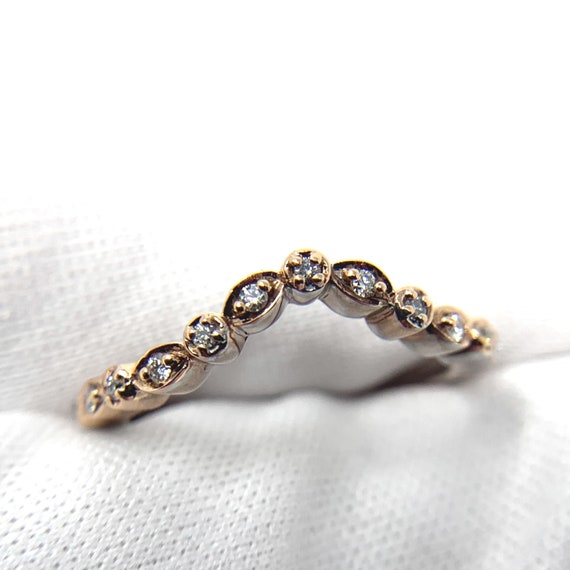 14K Rose Gold Diamond Contoured Wedding Band Size… - image 5