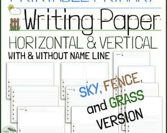 Primäres Handschreibpapier zum selbst ausdrucken – Himmel, Zaun, Graslinien (Digitaler Download)