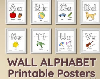 Druckbare Alphabet-Poster und Aktivitätstafeln – Nachzeichnungsanleitungen und Bilder zur Buchstabenformung – (Digitaler Download)