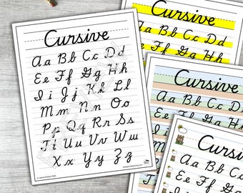 Handschriftliche Lesezeichen-Charts, Kursivschrift, Alphabet, Buchstabenbildung, Grad 3-5 (Digitaler Download)