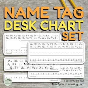 Printable Desk Name Tags and Desk Charts - with Picture Box, Alphabet, and Number Line (Digital Download)