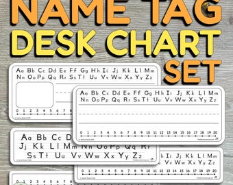 Printable Desk Name Tags and Desk Charts - with Picture Box, Alphabet, and Number Line (Digital Download)