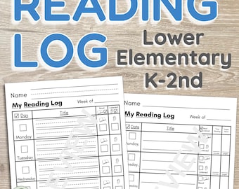Reading Log for Lower Elementary - Kindergarten through 2nd Grade  - 25 Versions (Printable Digital Download)