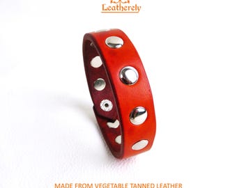 Rivet Leather Bracelet | Punk Goth Leather Cuff | Studded Wristband | Alternative Rock Jewelry | Custom Color Leather Bracelet