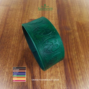 Handmade Floral Tooled Leather Cuff Bracelet - Vegetable Tanned